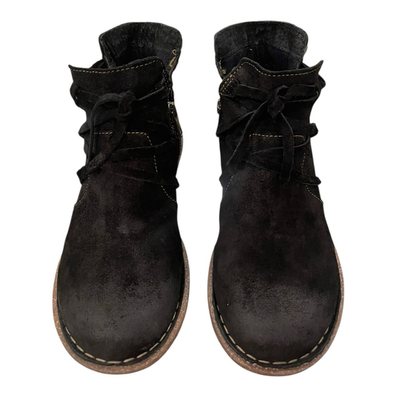 Born Womens 7.5 Tarkiln Bootie Ankle Boot Suede Leather Side Zip Round Toe Black - Picture 4 of 16